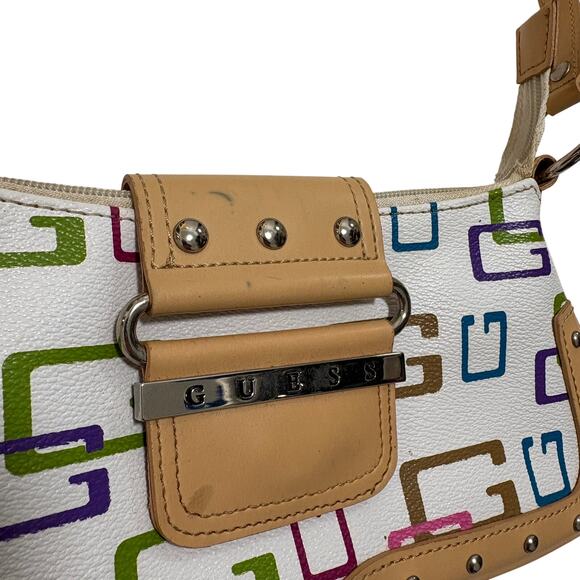 VTG Y2K 00's Guess White Multi Color Monogram Murakami Style Baguette Bag Purse - Picture 3 of 6